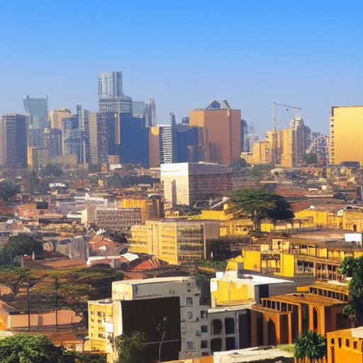 City in Africa with sun and building